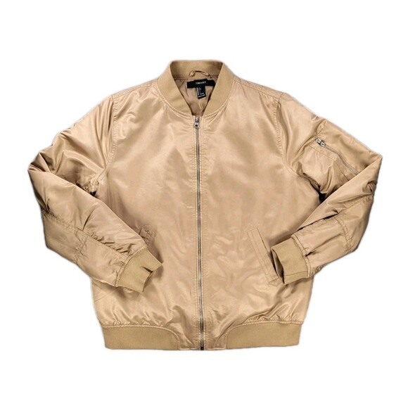 Forever 21 Jackets & Blazers - Forever 21 Men's Satin Finish Bomber Jacket - Beige / Tan (Size L